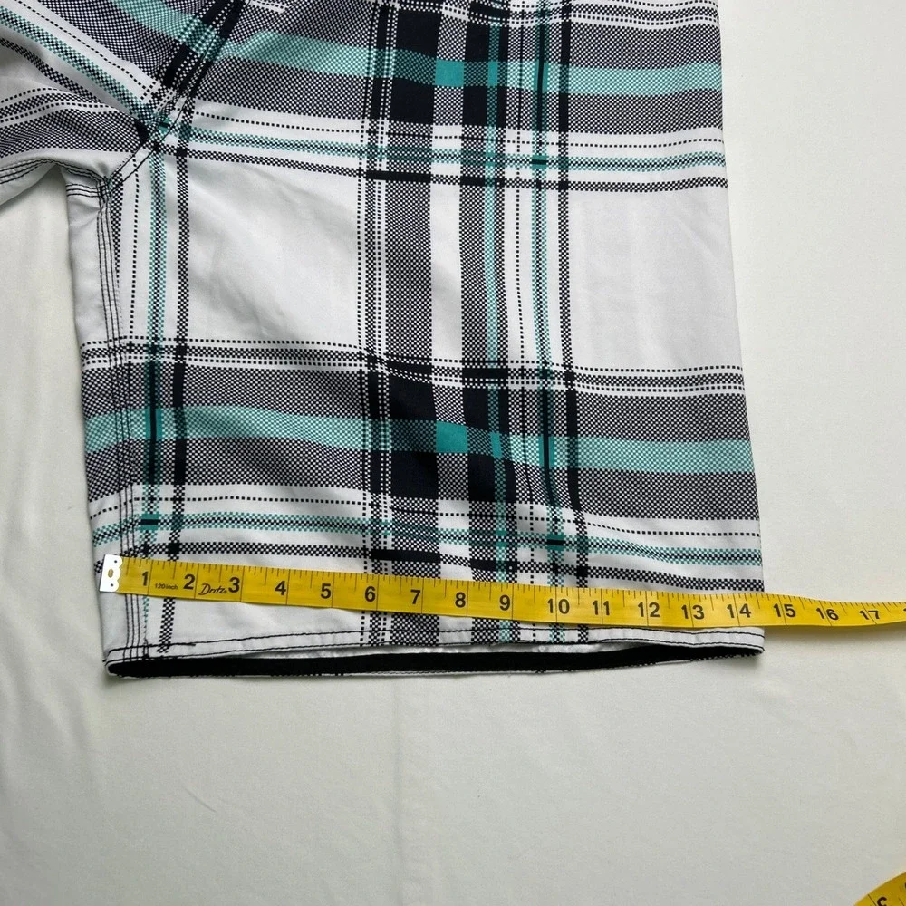 Burnside Mens Plaid Cargo Board Shorts Size XL White Black Teal Surf Swim Beach